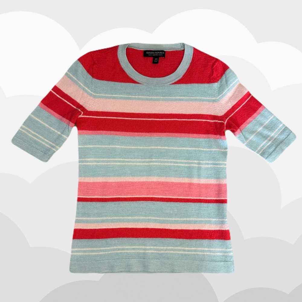 * Banana Republic - Multicolor Striped Merino Wool Quarter Sleeve Sweater *